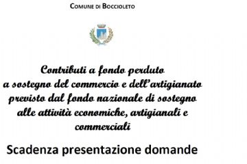 Bando erogazione di contributi a fondo perduto a sostegno del commercio e dell’artig. previsto dal f.do naz.le di sostegno alle attivit&#224; economiche